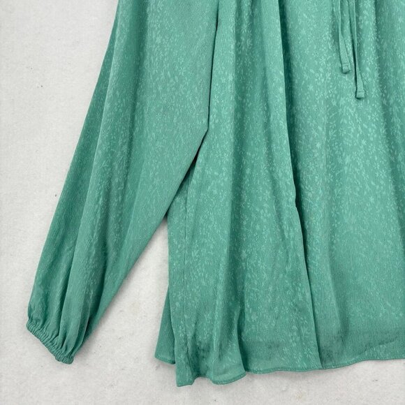 Lauren Conrad Peasant Blouse Size L Green Jacquard Print Lined Balloon Sleeve - Picture 4 of 11